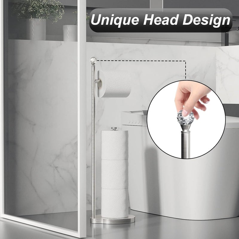 Kasunto Toilet Paper Holder for Bathroom, Heavy Weighted Metal Free Standing Toilet Paper Storage with Crystal Ball, Toilet Paper Stand for Bathroom Accessories, Brushed Nickel [Holds MEGA Rolls] - Image 5